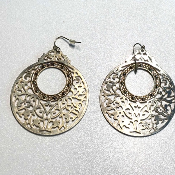 3 pairs of pendant earrings with incrustations - gold and antique silver - Picture 3 of 6